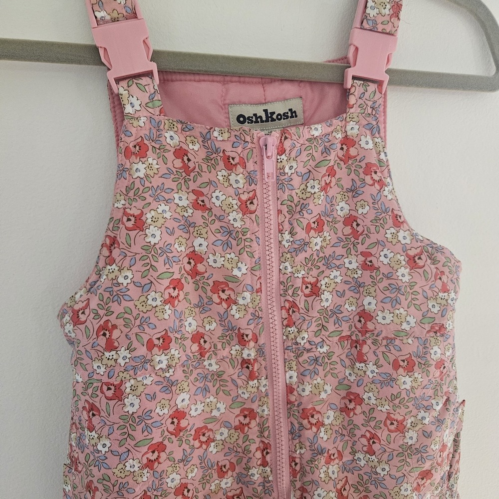 Vintage Osh Kosh Snow Pants Girl's Size 5T Pink Floral Overalls 90s